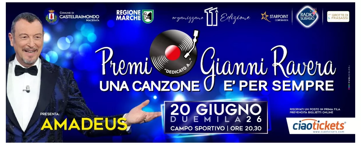 Premio Ravera 2026 a Castelraimondo: musica e grandi ospiti nelle Marche