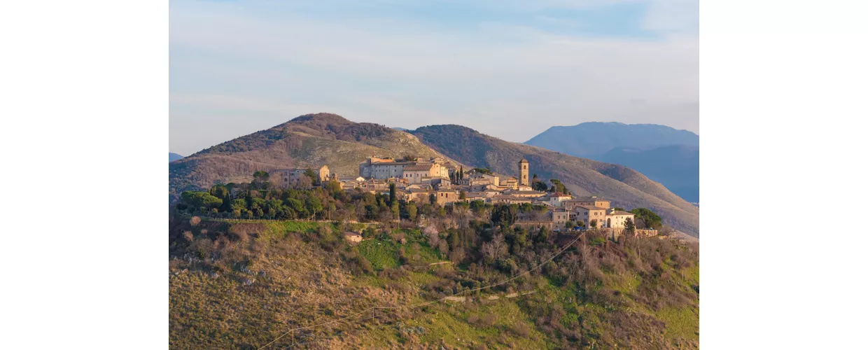 Sabina (Italy) - The landscape of area in province of Rieti, central Italy, from the San Martino abbey ruin in Fara Sabina. Here in particular: Fara in Sabina historic center