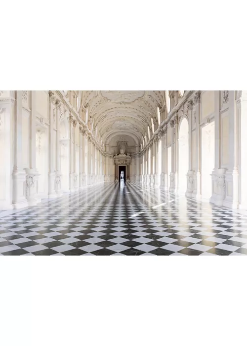 Reggia di Venaria Reale, Italy - corridor perspective, luxury marble, gallery and windows - Royal palace